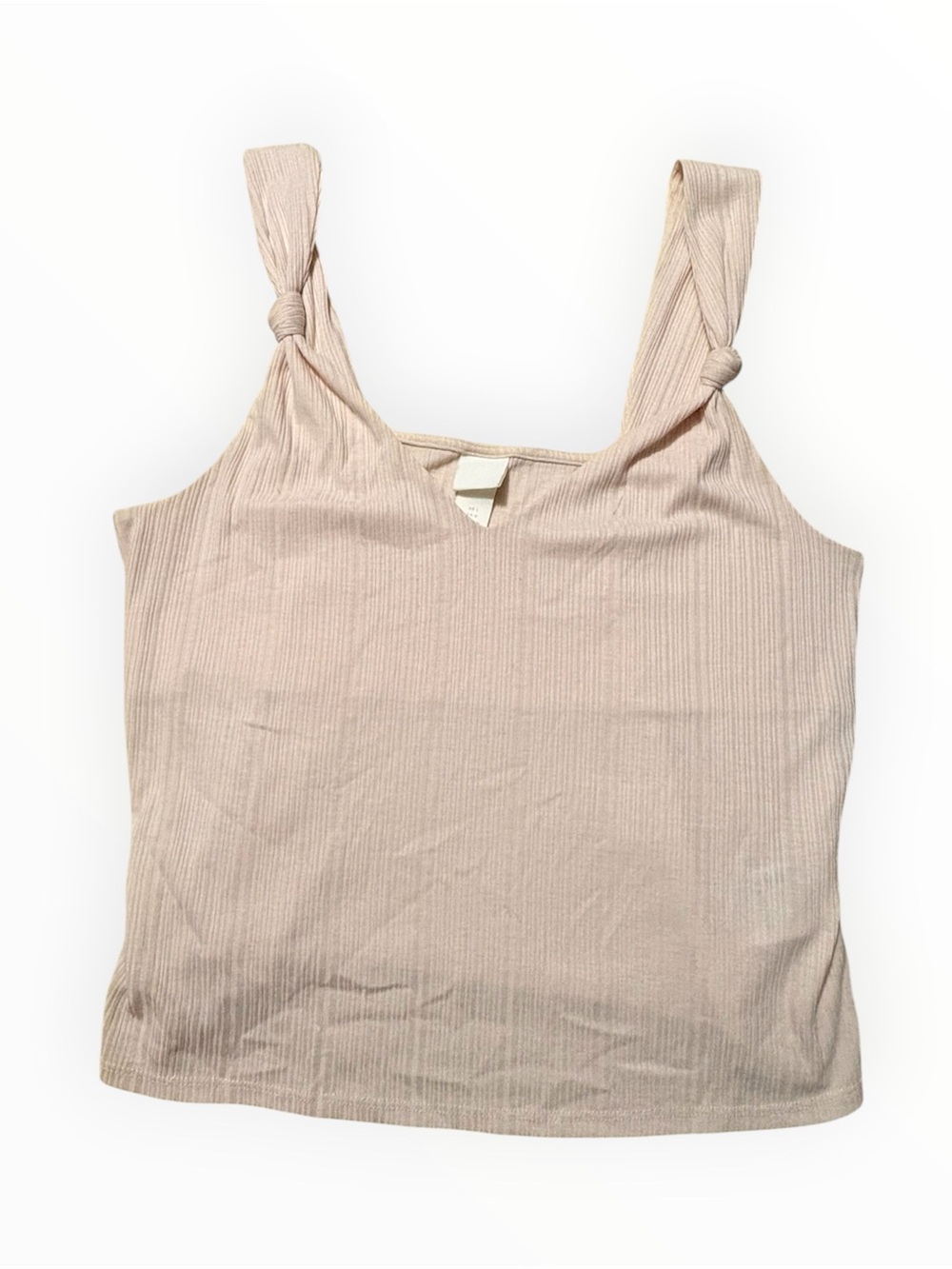 H&M Ribbed Knot-Shoulder Tank Top - Light Beige